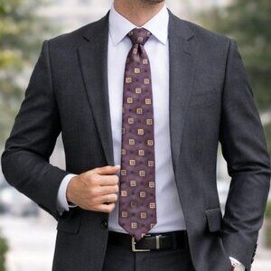 Vintage Christian Dior 100% Silk Purple & Gold Patterned Designer Men’s Tie